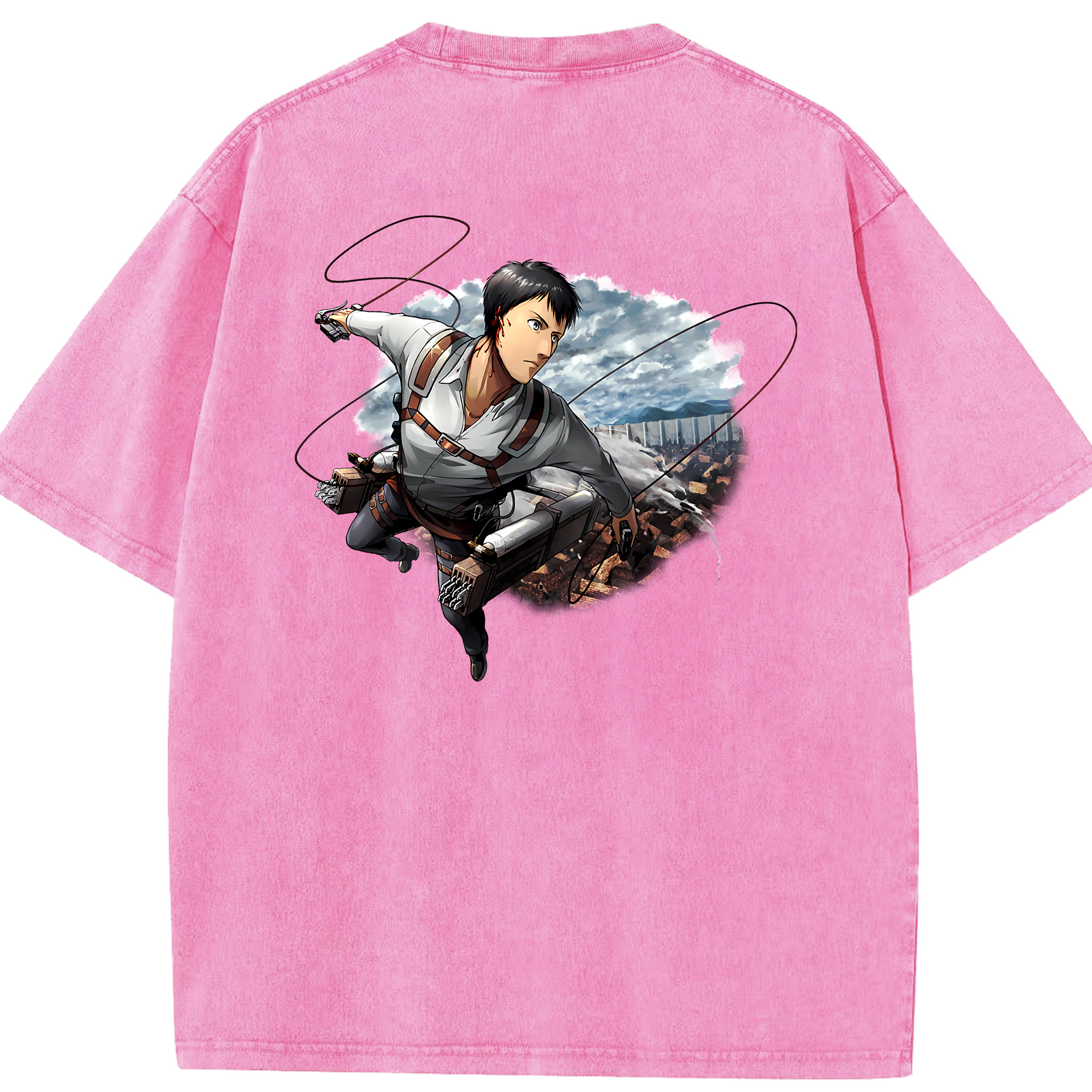 （画像用） 進撃の巨人 ベルトルト・フーバー Attack on Titan Bertholdt Hoover 綿100% ヴィンテージ風 半袖Tシャツ（背面プリント）